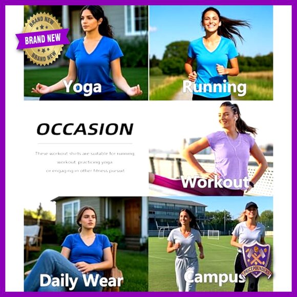 6 Pack V-Neck Workout Shirts Women Quick Dry UPF 50+ Athletic Tees - Picture 6 of 6